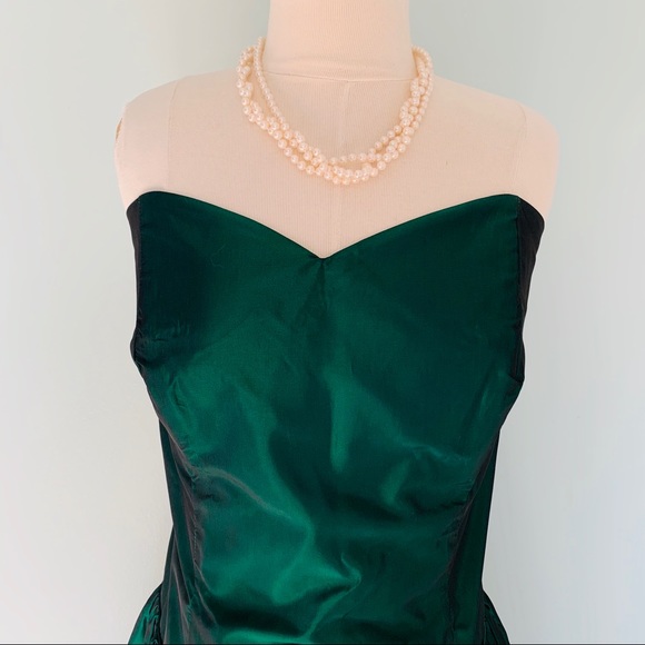 Vintage ILGWU 80/90s Strapless Green Dress 42 - Picture 2 of 4